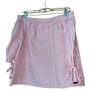 Michael Michael Kors Pink Striped Off the‎ Shoulder Linen Top Womens Size Medium
